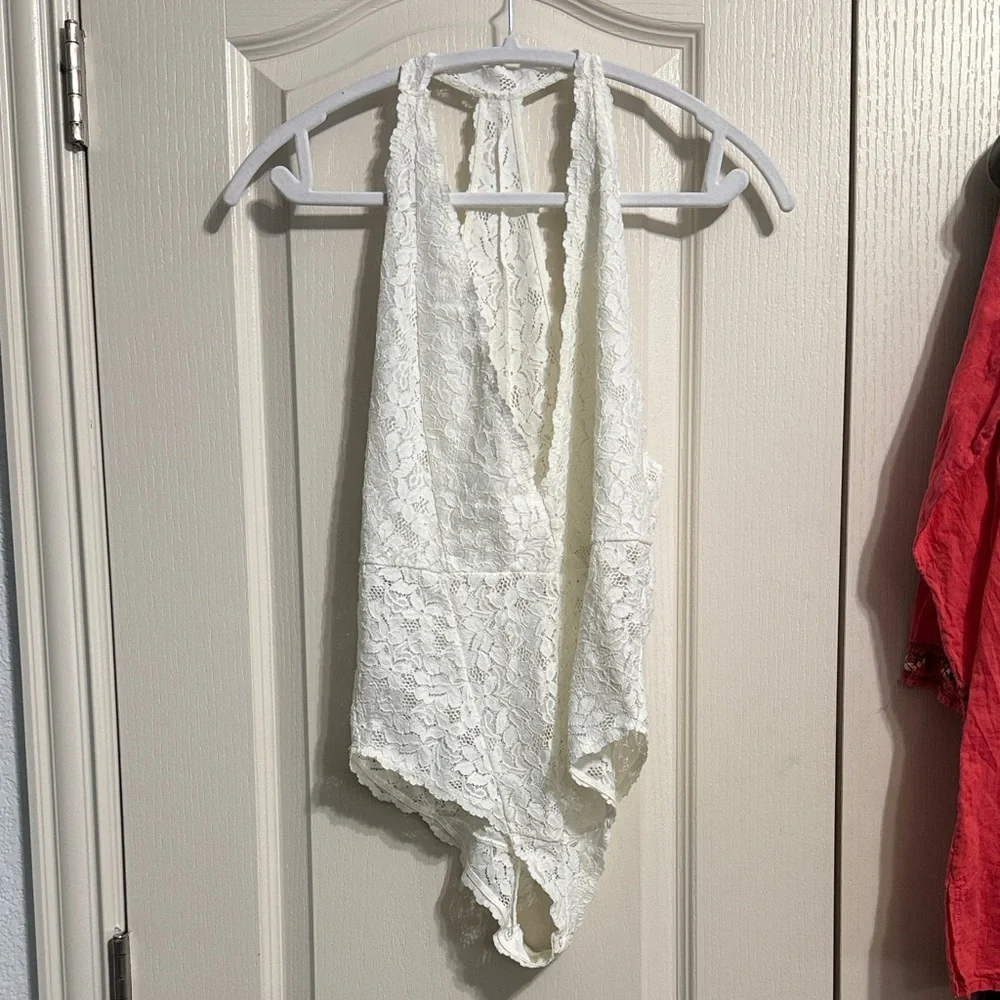 Intimately Free People Avery Deep V Plunge‎ Lace Bodysuit Coquette Boho Western